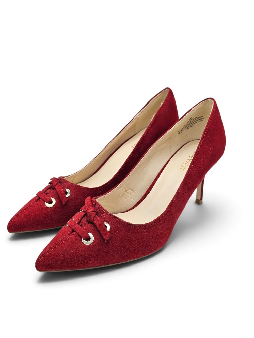 Nine West Ezzie Red Suede Pointed Toe Bow Pumps - Size 8